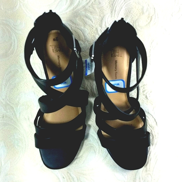 Sandal shoe black strappy Buckle zip 3" Block Heel Y2k Whimsigoth Wide Width - Picture 6 of 6